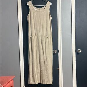 Freeport Studio Vintage Linen Blend Sleeveless Maxi Dress Neutral Pockets Sz 14